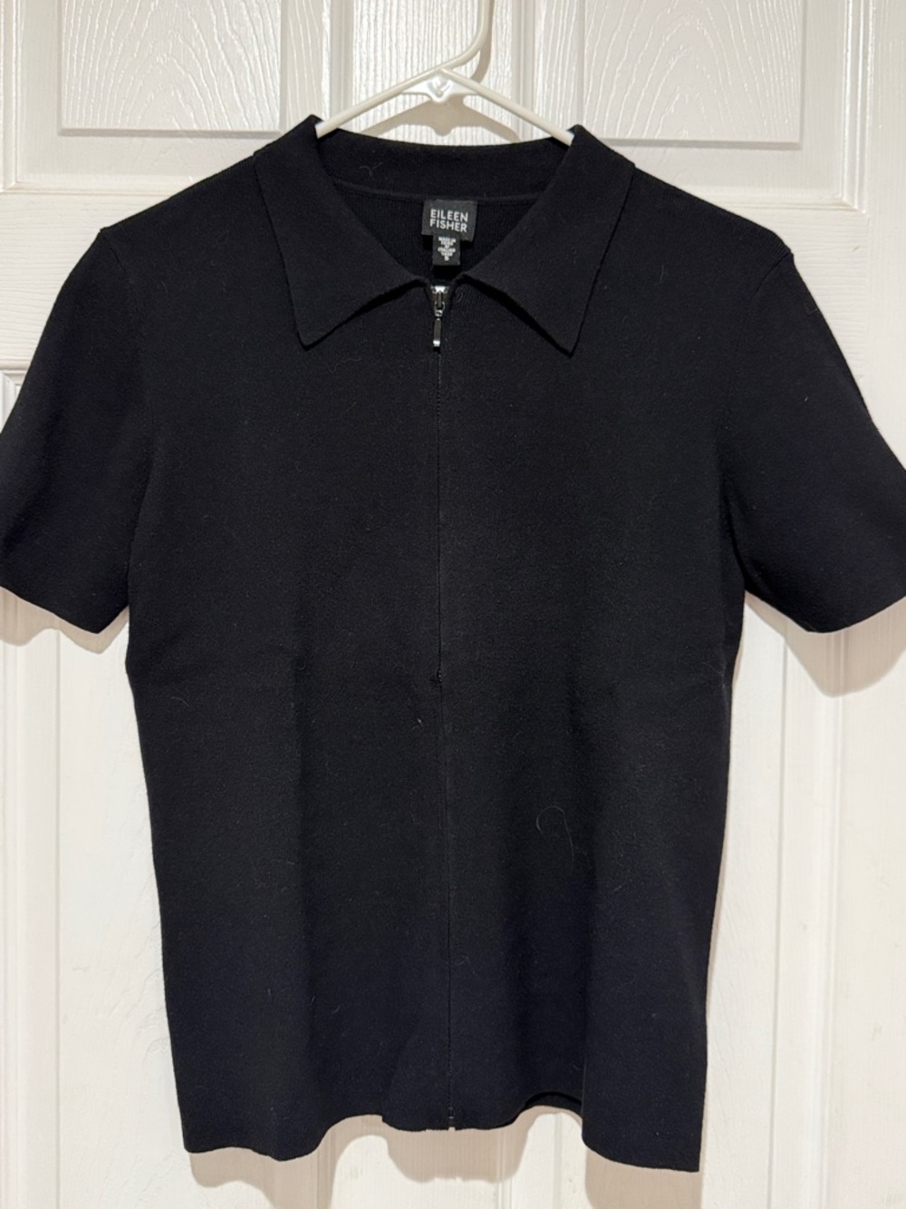 Eileen Fisher Black Zip-Front Polo Top